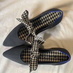 Rothy's Blue & Houndstooth Bow Mary Janes, Size 9